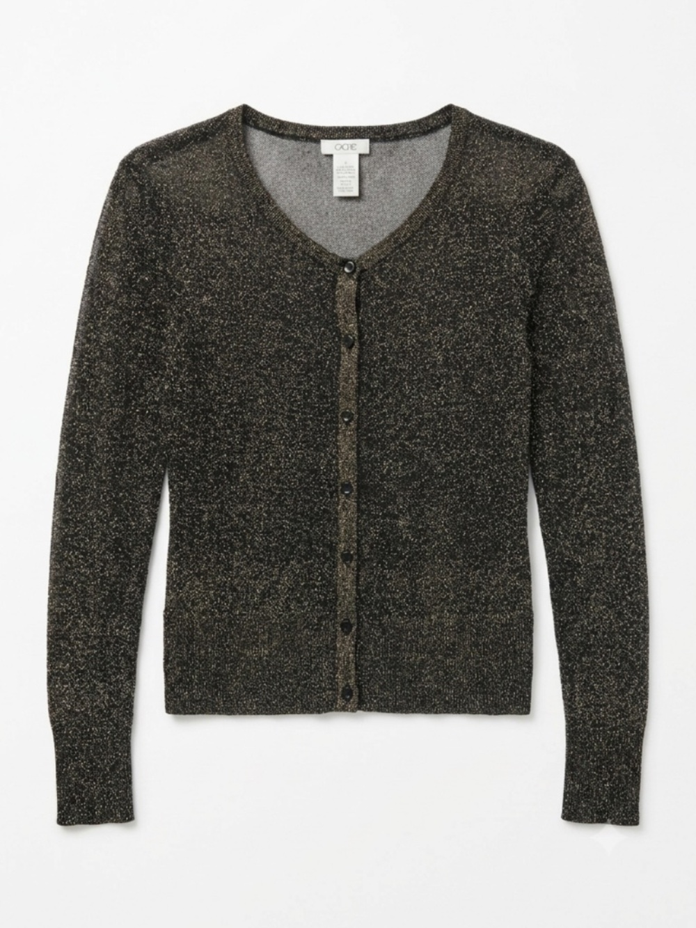 Early 2000s Cache Metallic Black Shimmer Sheer Cardigan with Glass Buttons
